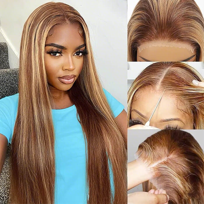 Highlight Ombre Colored Straight/Body Wave Wigs 13x4 Transparent HD Glueless Lace Frontal Brazilian Human Hair