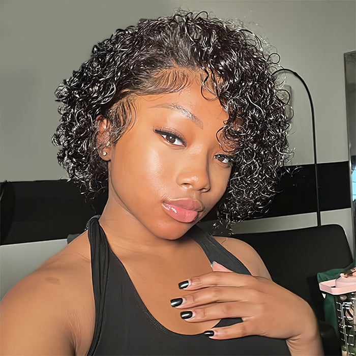 Real Show | Pixie Straight or Curly Wig | Black or Red Wig | Frontal HD Lace (8'')