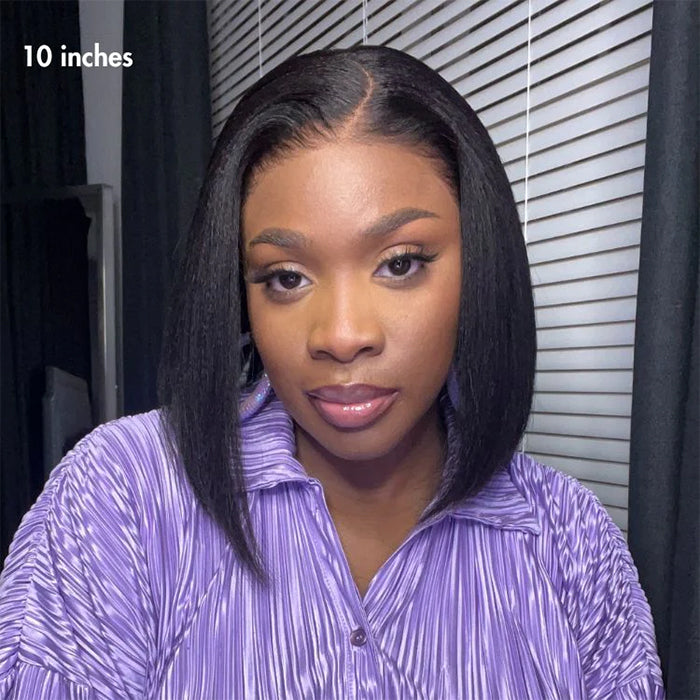 Yaki Straight Glueless Bob Wig Pre-Cut Lace Bleached Knots Put On & Go