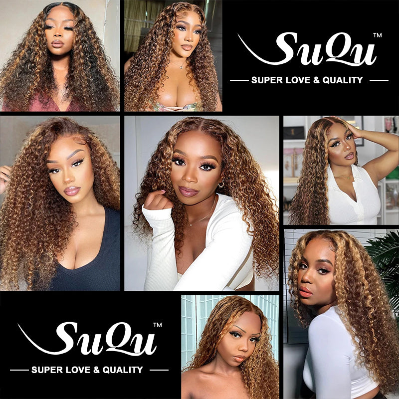 Honey Blonde Highlights P4/27 Colored Deep Wave HD Lace 100% Virgin Human Hair Glueless Wigs
