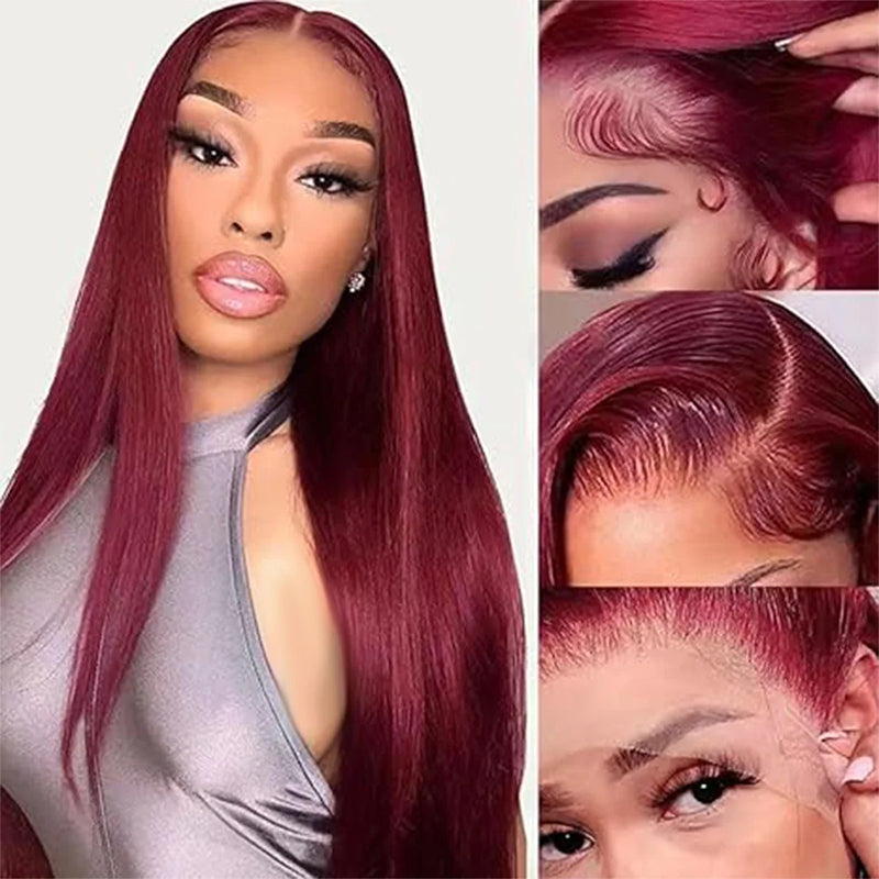 99J Burgundy 13x4/4x4 Lace Front Glueless Wig Straight Wigs Virgin Hair