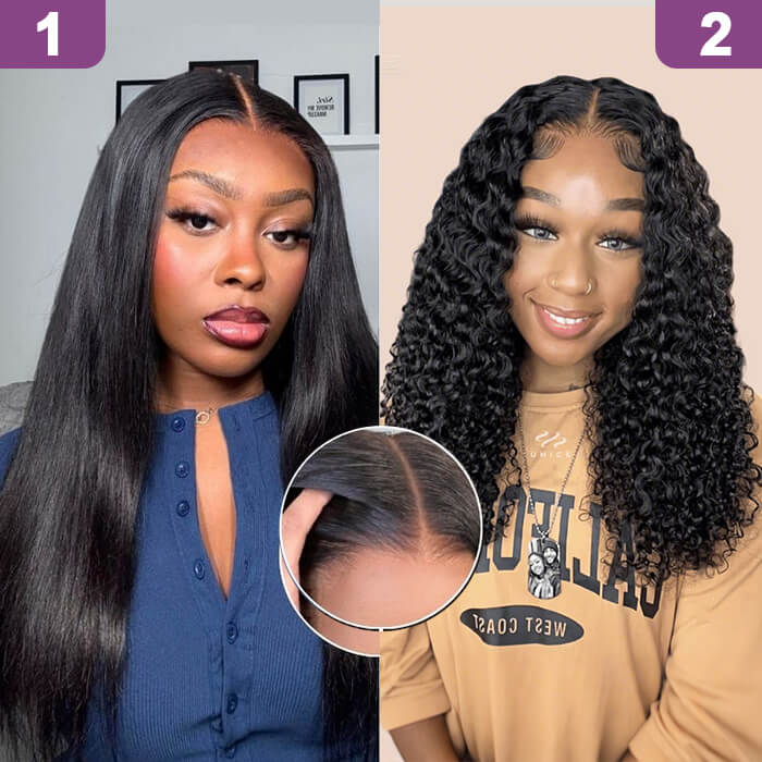 2 Glueless Wigs Set | 22'' 4x4 Lace Closure Straight Wig+20'' Frontal Curly Wig