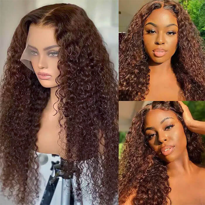 Suqu Hair Chocolate Brown Curly 4x4 5x5 13x4 HD Lace Front Brazilian Human Hair Wig