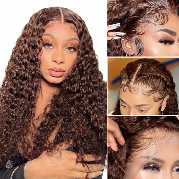 Suqu Hair #4 Dark Brown Glueless Wig Curly Lace Front Wigs Pre-plucked Human Hair