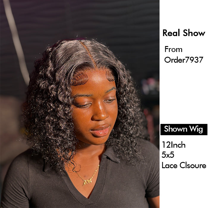 Real Show | Curly Bob Wig |  Frontal/Closure Transparent Lace Glueless (8-16'')