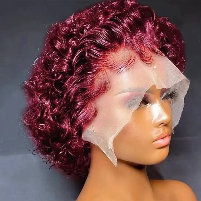 Real Show | Pixie Curly Wig | 99J Red Wig | Frontal HD Lace  (8'')