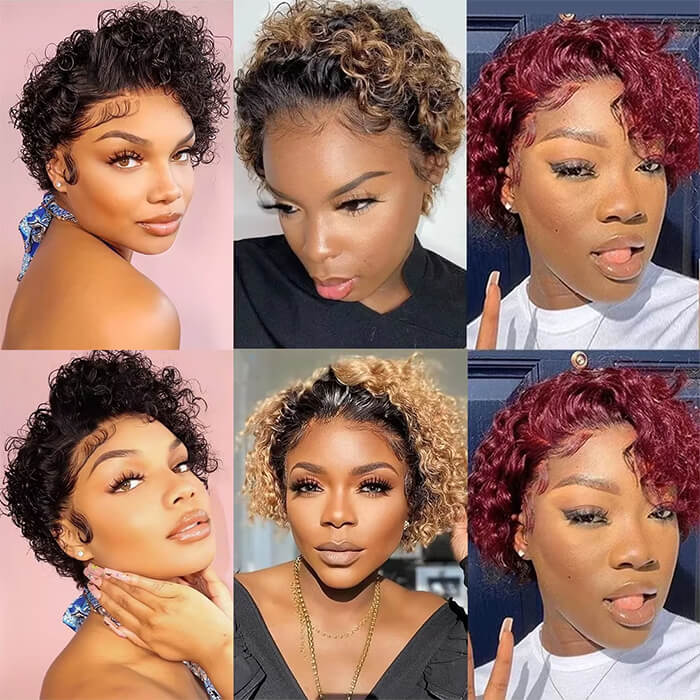 Real Show | Pixie Curly Wig | 99J Red Wig | Frontal HD Lace  (8'')