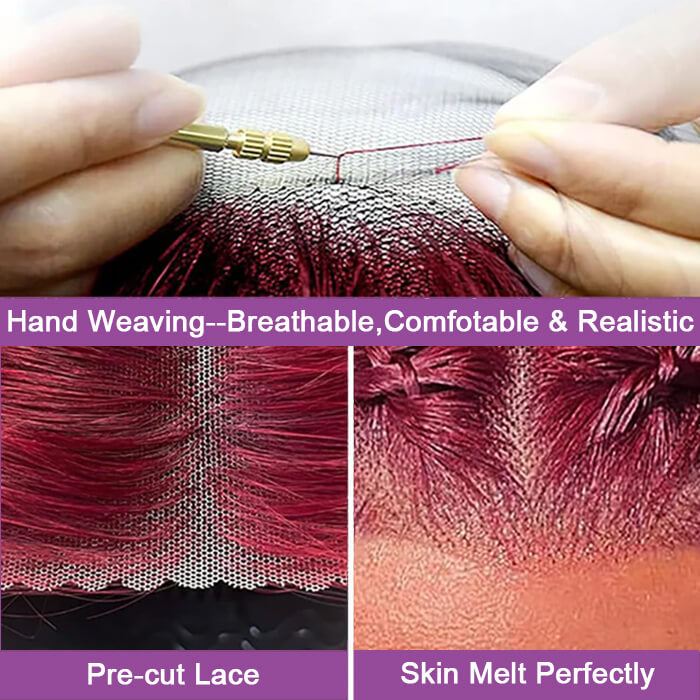 Glueless Human Hair Wig 99J Burgundy Body Wave Hair Pre-cut Lace Wig