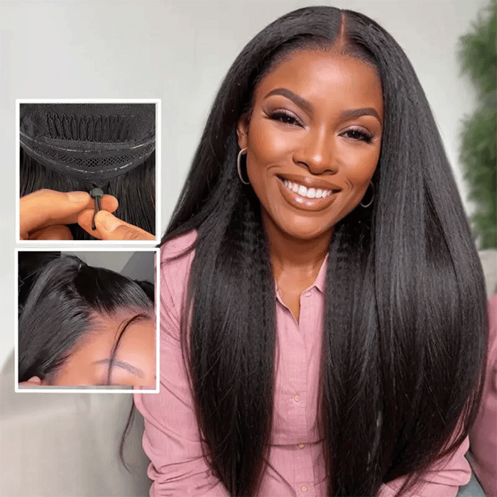 Real Show | Yaki Straight Wig | Drawstring Pull Go | Closure Transparent Lace Glueless Wig (12-32'')