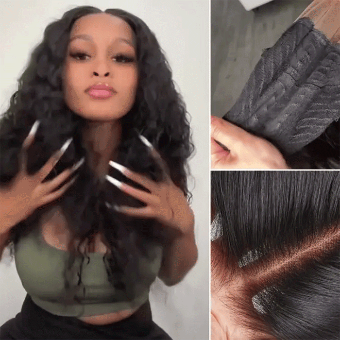 Pull Go Glueless Wig Deep Wave Drawstring Lace Closure Wig Natural Black Color
