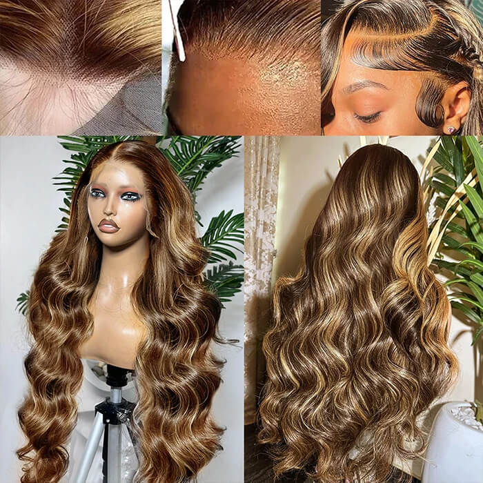 P427 Colored Brazilian Loose Wave 13x4 Lace Front Glueless Wig Highlight Ombre Human Hair Wigs