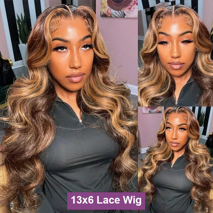 P427 Colored Brazilian Loose Wave 13x4 Lace Front Glueless Wig Highlight Ombre Human Hair Wigs
