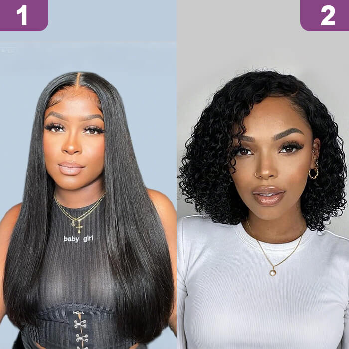 2 Glueless Wigs Set | 22'' Frontal Straight Wig+12'' Closure 4x4 Lace Curly Bob Wig