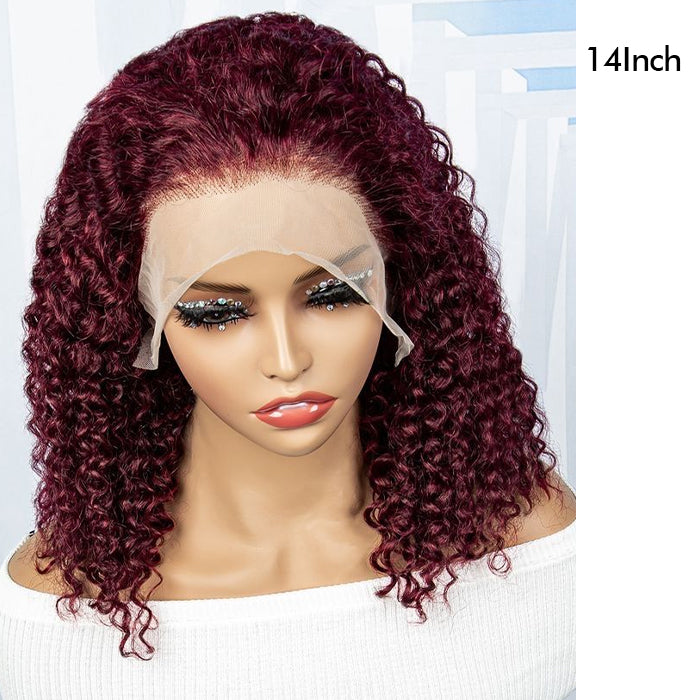 Real Show | Deep Curly Wig | 99J Burgundy Color | Frontal/Closure Transparent Lace Glueless Wig (10-32'')