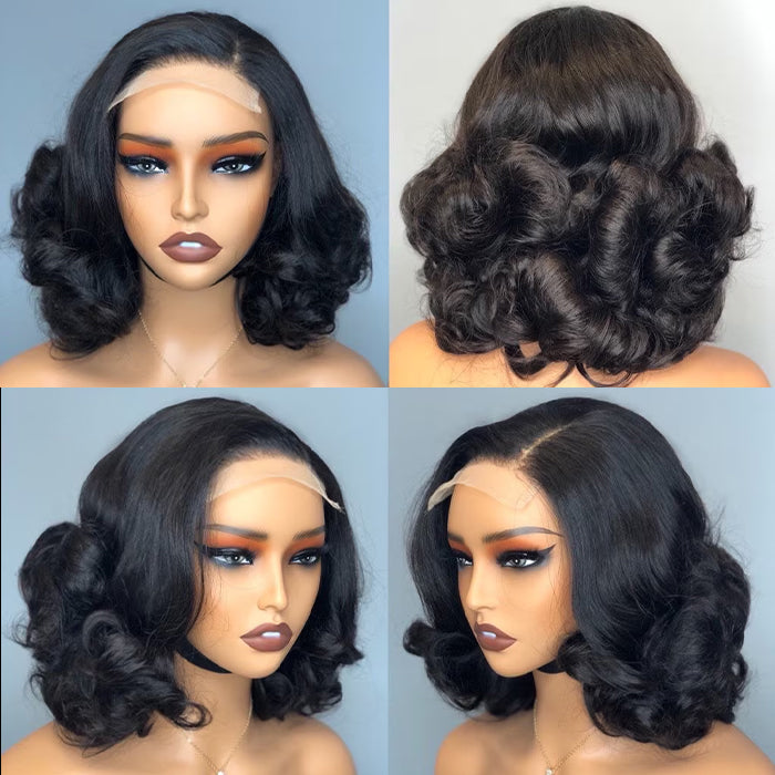 Real Show | 14'' Ocean Wave Bouncy Bob Wig | Frontal/Closure  Transparent Lace Or Glueless