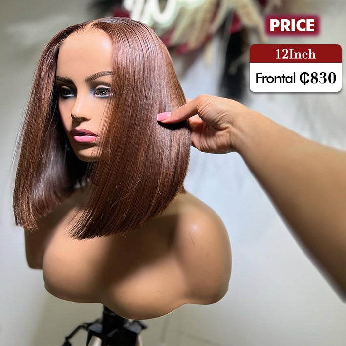 Wholesale Price | 12'' #4 Brown Bob Wig | Glueless Frontal