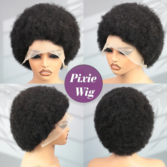 Pre-cut Lace Frontal 13x4 | Afro Short Curly Wig | Pixie Cut Wigs