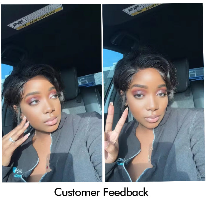 Real Show | Pixie Straight or Curly Wig | Black or Red Wig | Frontal Transparent Lace (8'')