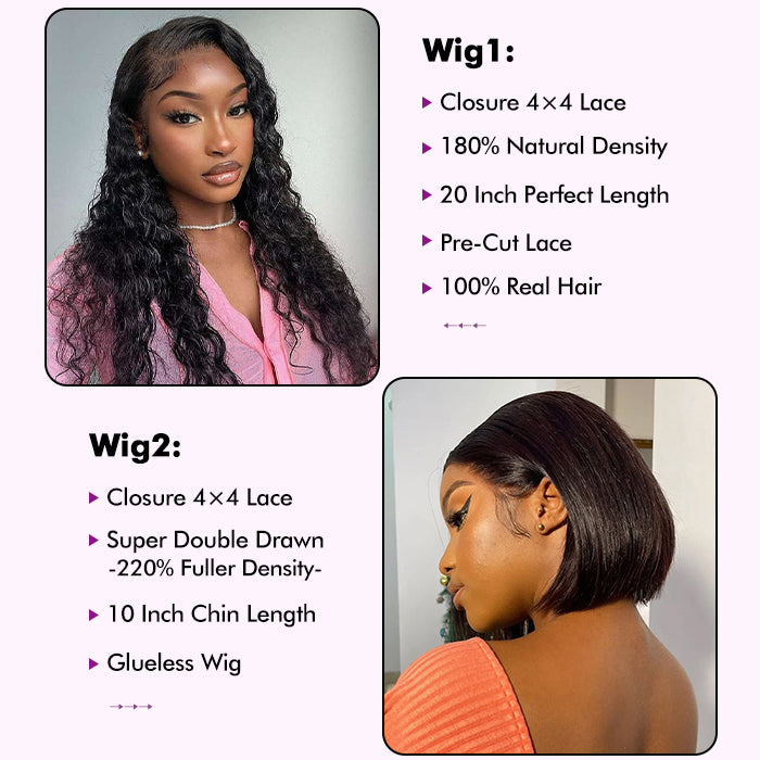 2Wigs=₵1599 | 20' Loose Deep Wave Wig+10'' SDD Bob Wig