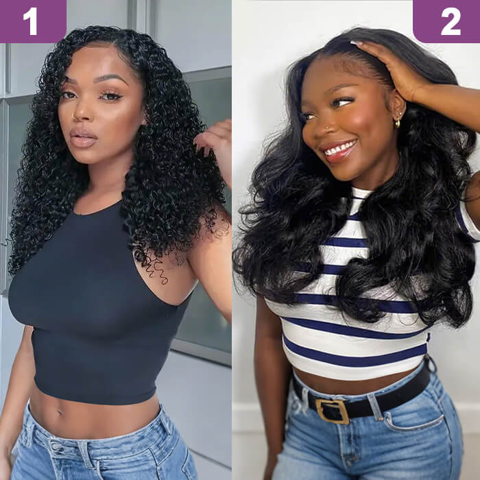 2 Glueless Wigs Set | 22'' Closure 4x4 Lace Curly Wig+24'' Frontal Body Wave Wig