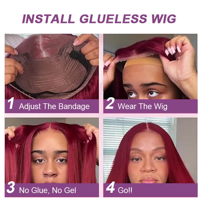 Glueless Human Hair Wig 99J Burgundy Body Wave Hair Pre-cut Lace Wig