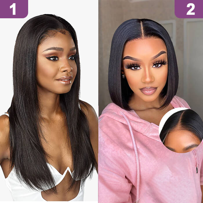 2 Glueless Wigs Set | 20'' Frontal Straight Wig+10''Closure 4x4 Lace Straight Bob Wig