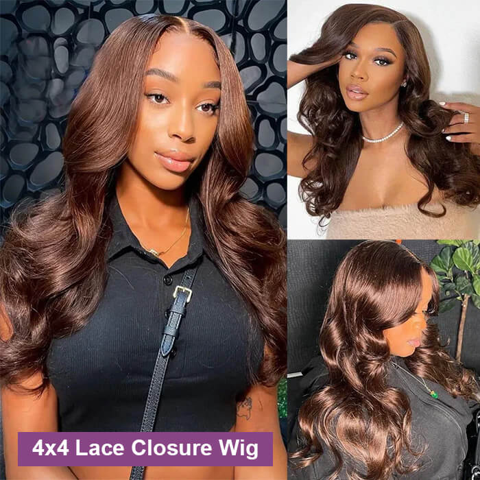 Chocolate Brown #4 Body Wave 13x4 Lace Front Human Hair Wigs For Women