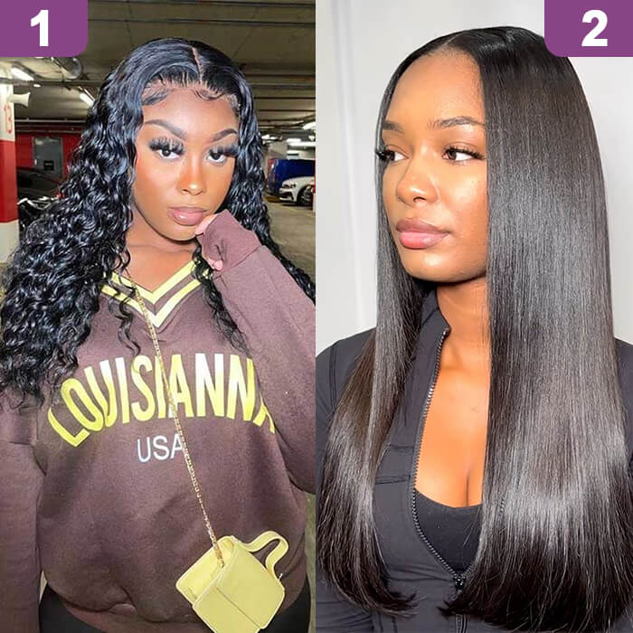 2 Glueless Wigs Set | 22'' Frontal Water Wave Wig+22'' Closure 4x4 Lace Straight Wig