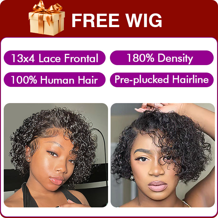 Buy 1 Get 1 Free | Straight Wig+Free Pixie Curly Wig | #4 Brown Wig | Frontal/ Closure Wig