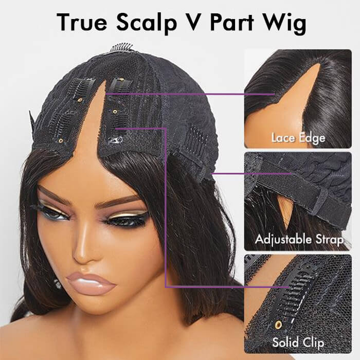 Beginner Friendly Deep Wave V Part Gluless Wigs 100% Human Hair Wig