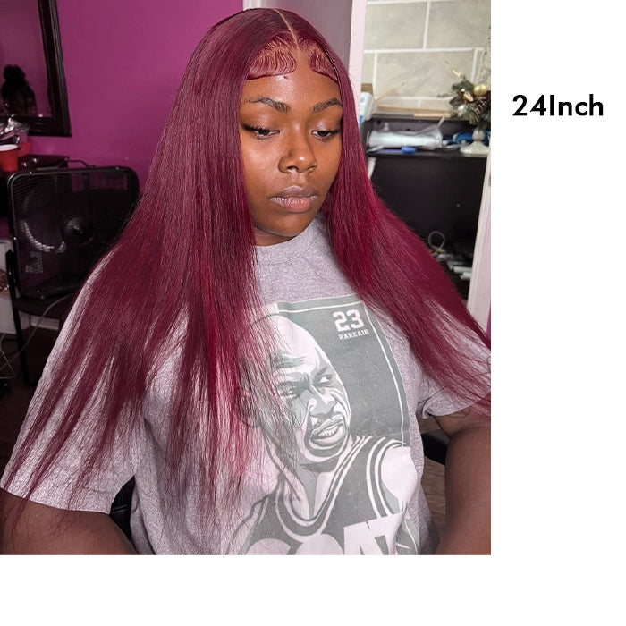 Real Show | Straight Wig | 99J Burgundy Color | Frontal/Closure Transparent Lace Glueless (16-32'')