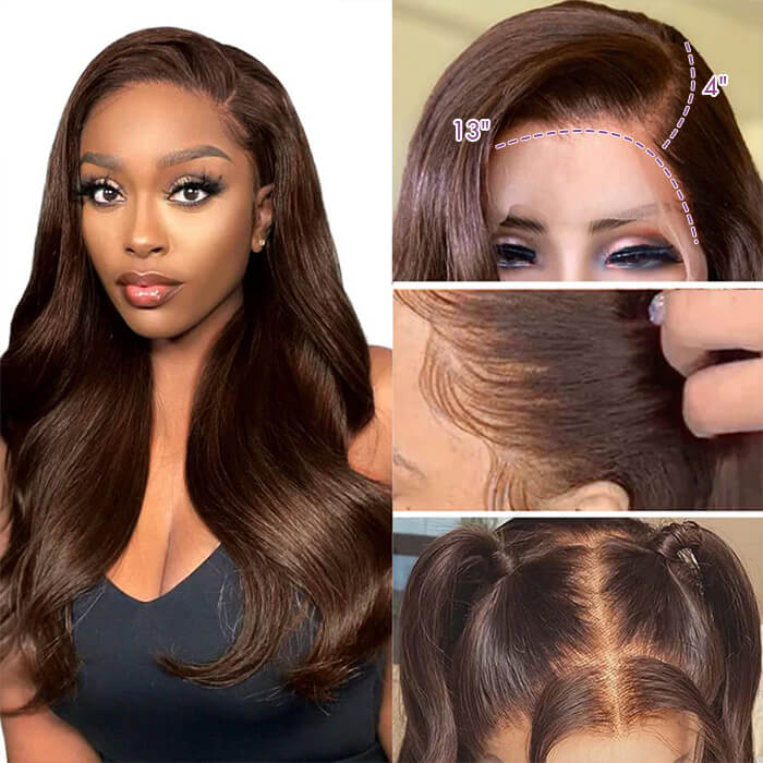 Buy 1 Get 1 Free | Body Wave Wig+Free 10inch Bob Wig | #4 Brown Wig | Frontal/ Closure Wig