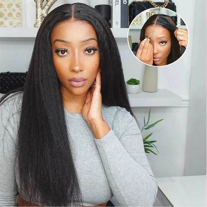 Glueless Wigs Yaki Straight Human Hair 4x4/5x5 HD Lace Closure Wigs for Beginners Pre Cut Lace