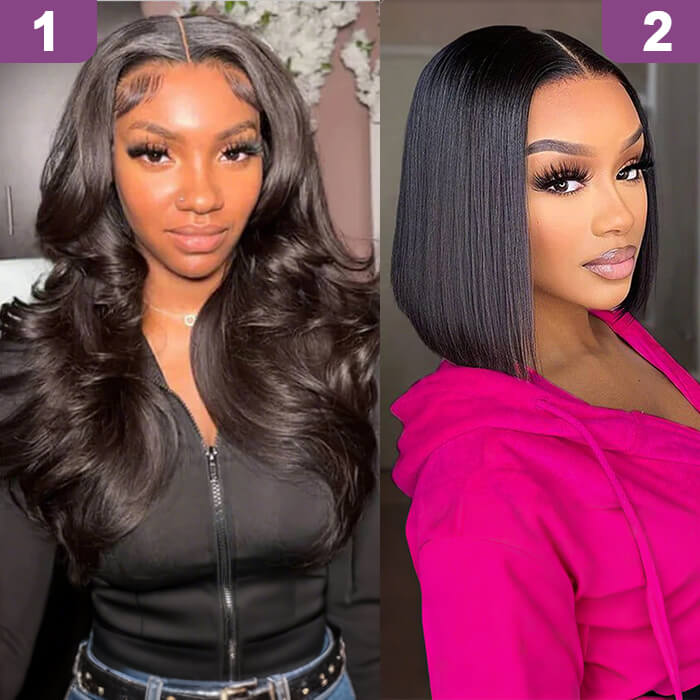 2 Glueless Wigs Set | 24'' Frontal Body Wave Wig+10'' Closure 4x4 Straight Bob Wig