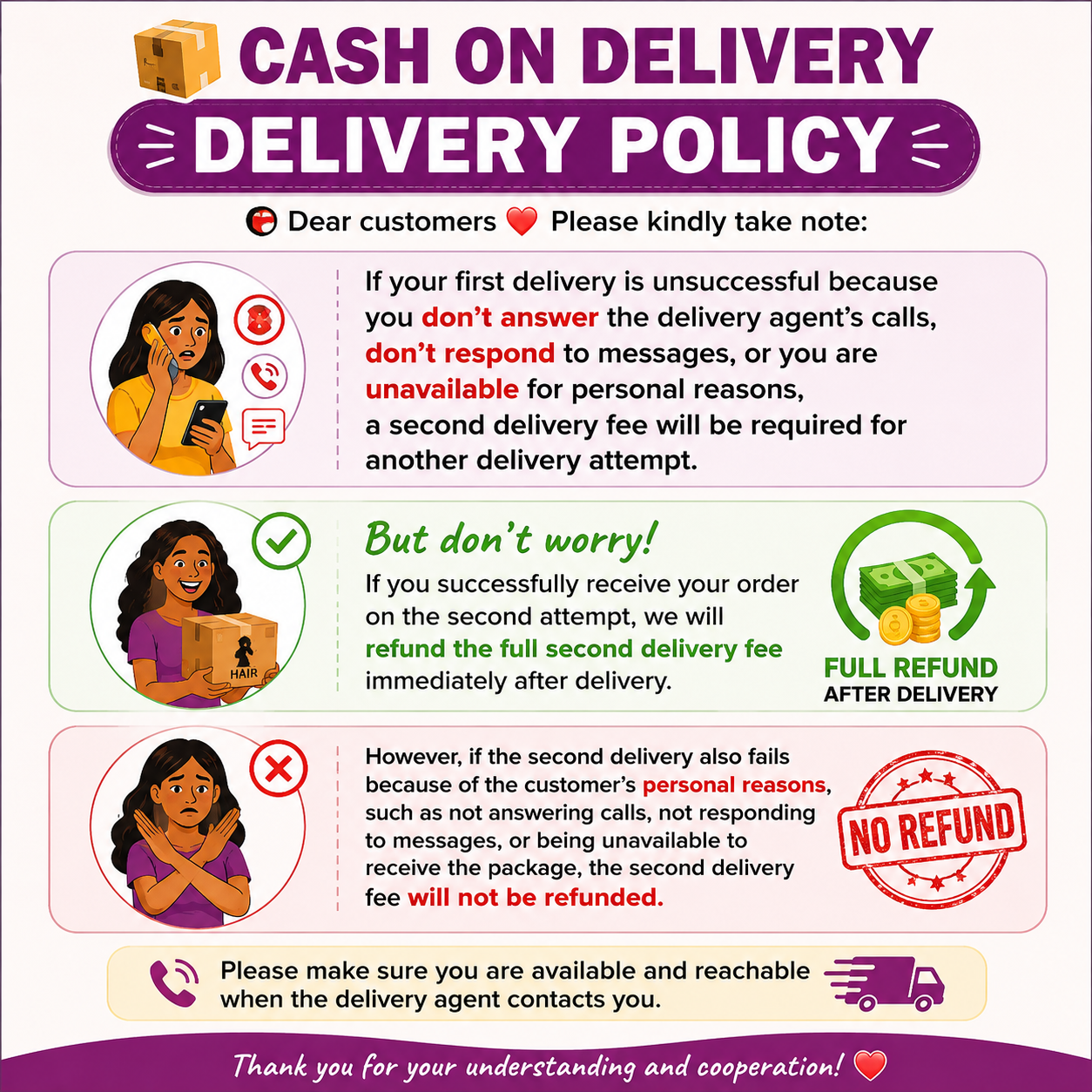 📦 CASH ON DELIVERY – RE-DELIVERY FEE