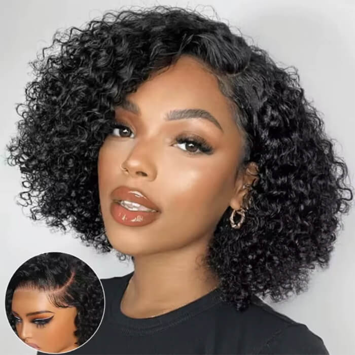 2 Glueless Wigs Set | 10'' Frontal Curly Bob Wig+10'' Closure 4x4 Lace Straight Bob Wig