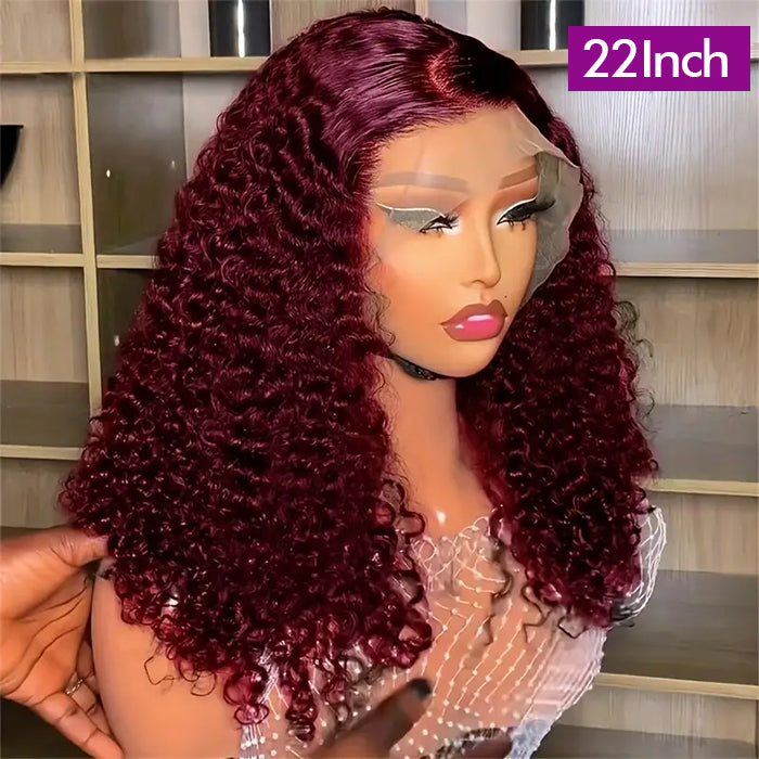 Real Show | Deep Curly Wig | 99J Burgundy Color | Frontal/Closure HD Lace Glueless Wig (10-32'')