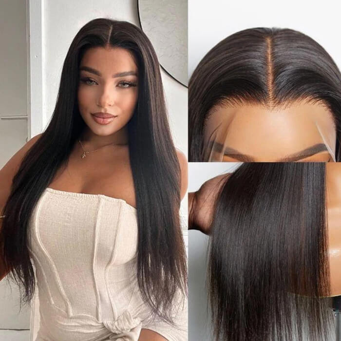 24 Inch 13x4 Transparent Swiss Lace Front Wigs 100% Human Hair Natural Color Straight Wig