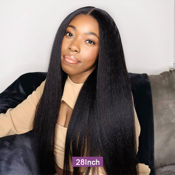 Real Show | Yaki Straight Wig | Drawstring Pull Go | Closure Transparent Lace Glueless Wig (12-32'')