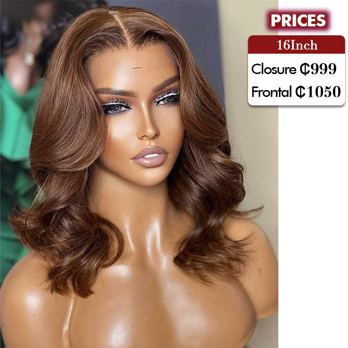Wholesale Price | Medium Length(10''-18'') Brown Body Wave Wig | Glueless Frontal/Closure Wig