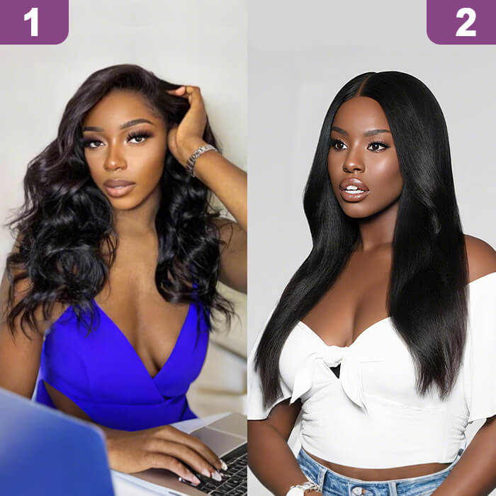 2 Glueless Wigs Set |22'' Frontal Body Wave Wig+18'' Closure 4x4 Lace Straight Wig