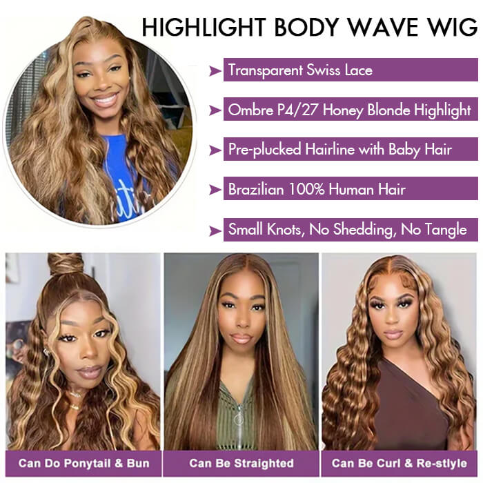 Real Show | Body Wave Wig | P4/27 Highlight Color | Frontal/Closure Glueless (16-32'')