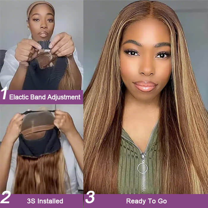 Highlight Ombre Colored Straight/Body Wave Wigs 13x4 Transparent  Glueless Lace Frontal Brazilian Human Hair