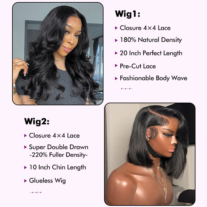 2Wigs=₵1599 | 20'' Body Wave Wig+10'' SDD Bob Wig