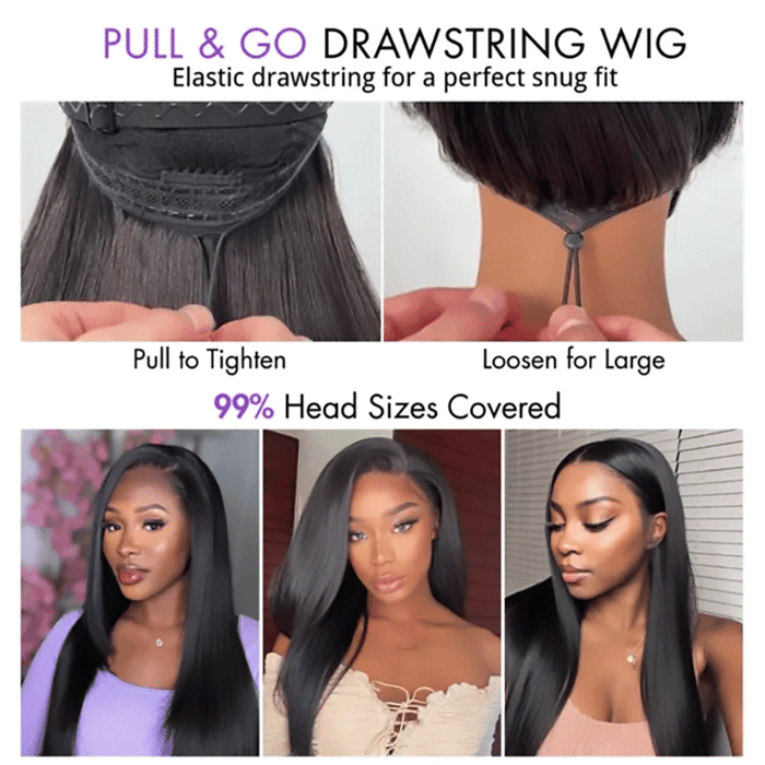 Wholesale Price | Best Seller 18–22Inch Straight Drawstring Pull Go Wig