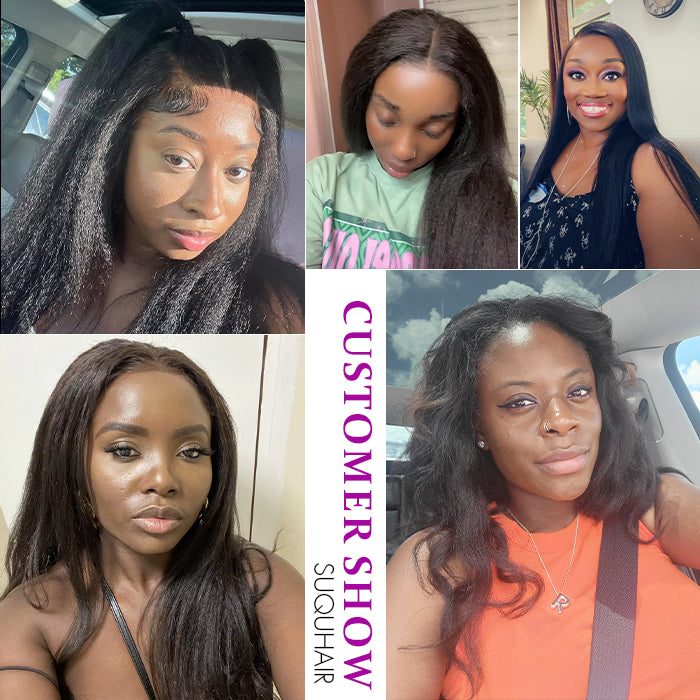 Real Show | Yaki Straight Wig | Drawstring Pull Go | Closure Transparent Lace Glueless Wig (12-32'')