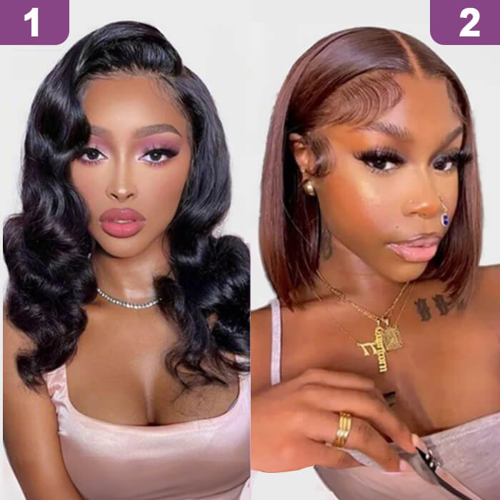 2 Glueless Wigs Set | 16'' Frontal Body Wave Wig+10'' Closure 4x4Chocolate Brown Straight Wig