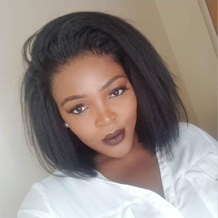 Wholesale Price | Short Yaki Straight Wig | Frontal Wig Glueless (14'')