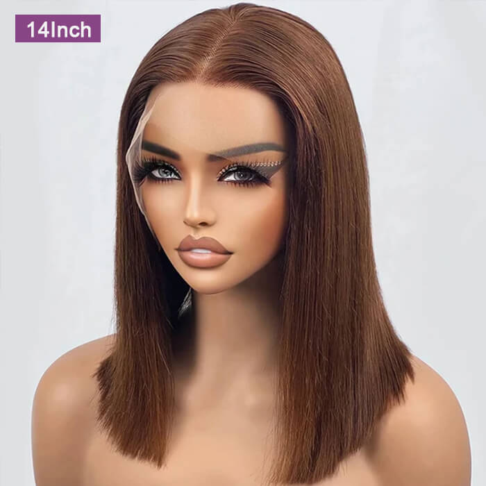 Pre-cut Lace Frontal/Closure | Brown #4 Wig | Straight Bob Wig