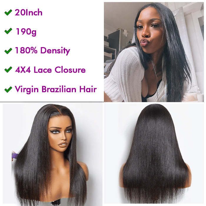 [18''=₵999]Straight Wig For Beginners Glueless Closure/ Frontal Pre Plucked Brazilian Virgin Hair Wigs